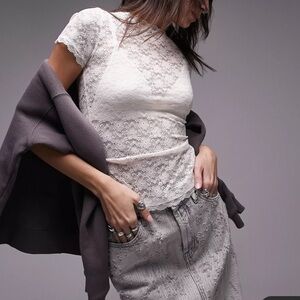 NWOT H&M Lace Sheer Short Sleeve Top